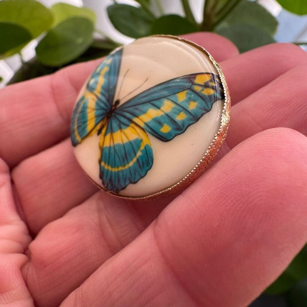 Vintage Ornate Butterfly Stamped Made In West Germany Brooch Gold Tone